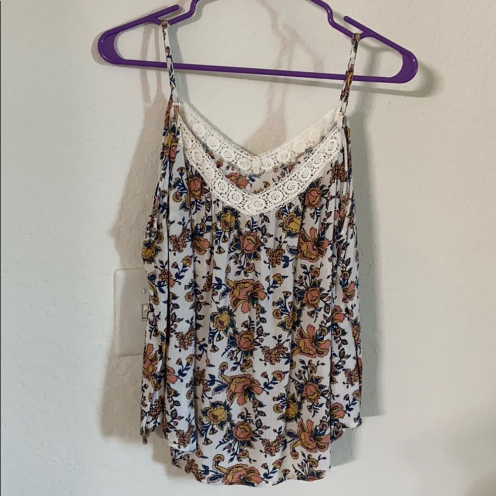 Boho cold shoulder floral long sleeve top